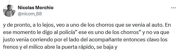 Un joven contó en X cómo terminó involucrado en la detención de delincuentes que quisieron robar una moto en Capital. X