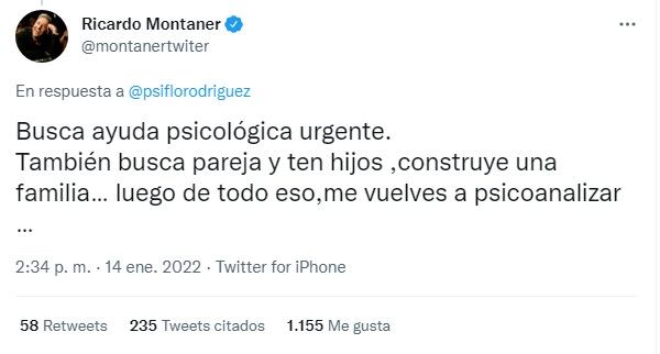 La respuesta de Montaner a la crítica de la psicóloga