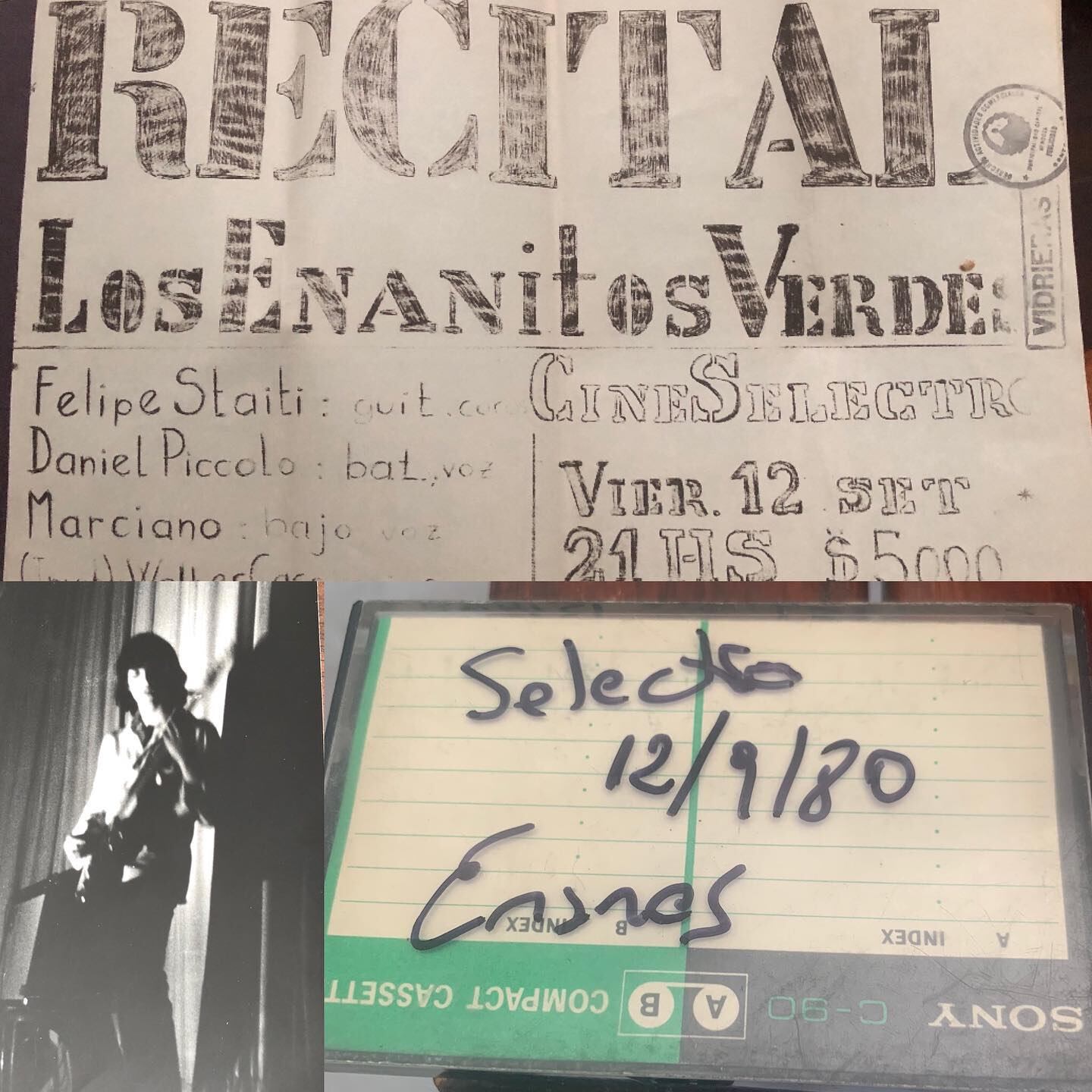 Algunos de los objetos que Staiti guardó todos estos años: una foto, el afiche del recital en el Selectro y la grabación de ese día. 