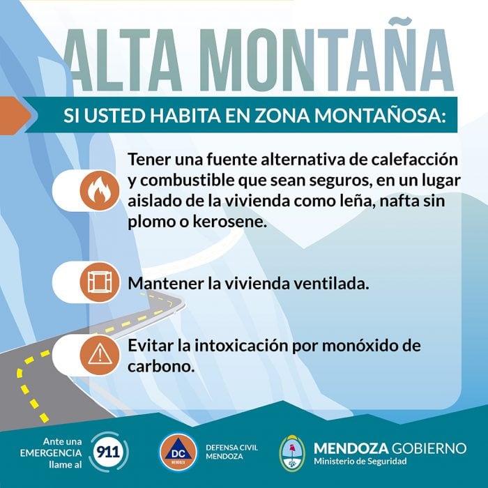 Además, es indispensable tener lámparas y pilas extra, velas y fósforos, sal gruesa o arena corriente para esparcir sobre las huellas de tránsito congeladas en el predio. Gentileza: Prensa Gobierno de Mendoza.