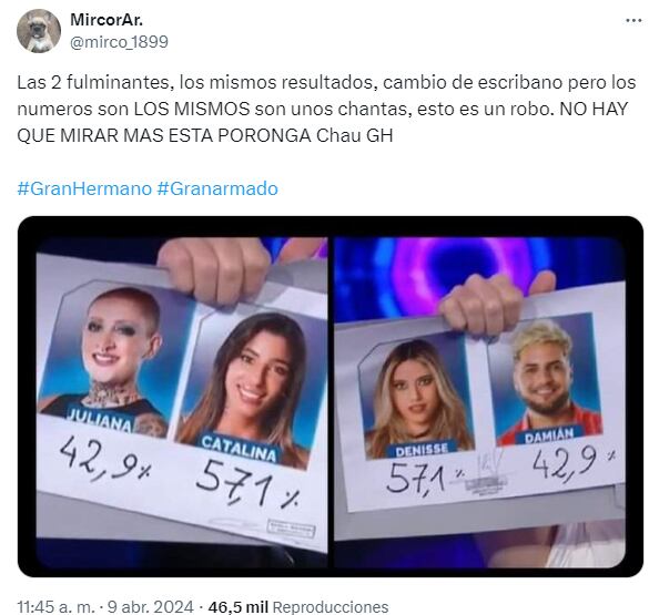 Usuarios en redes denunciaron fraude en Gran Hermano