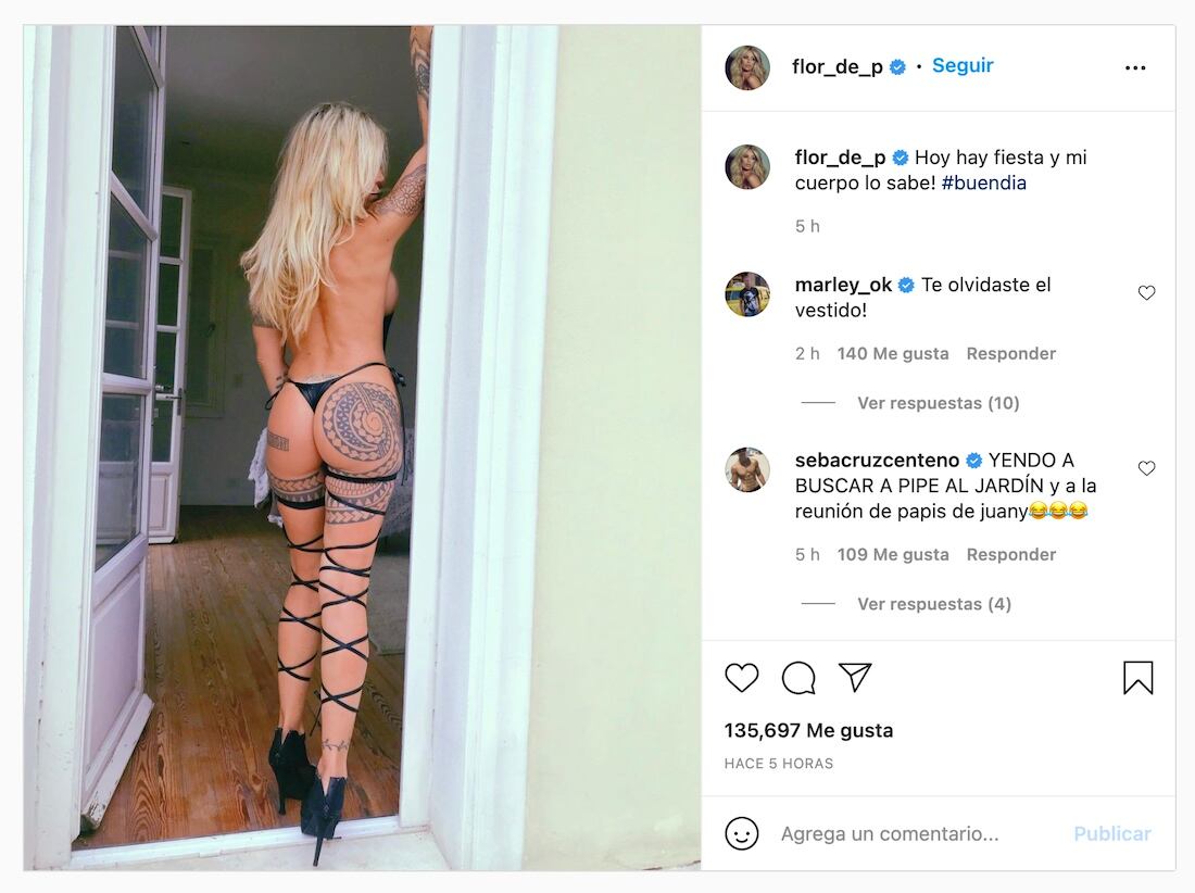 Florencia Peña compartió una provocativa foto en tanga para darle la bienvenida al fin de semana extra largo.