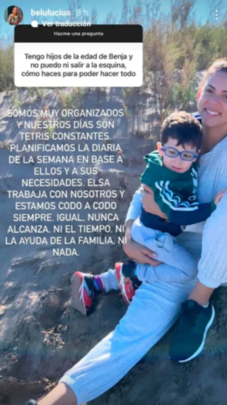 Cuestionaron a Belu Lucius por tener niñera para sus dos hijos