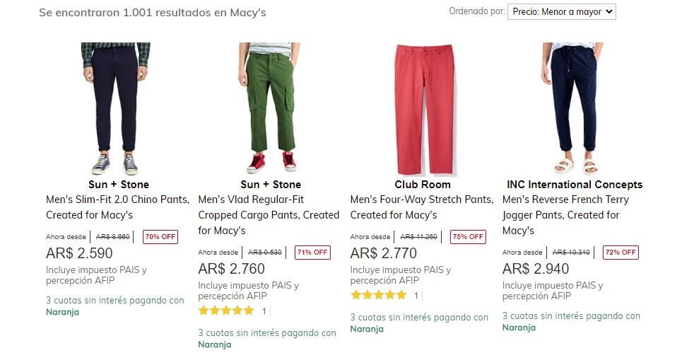 Precios de pantalones para hombre en Macy's Argentina - 