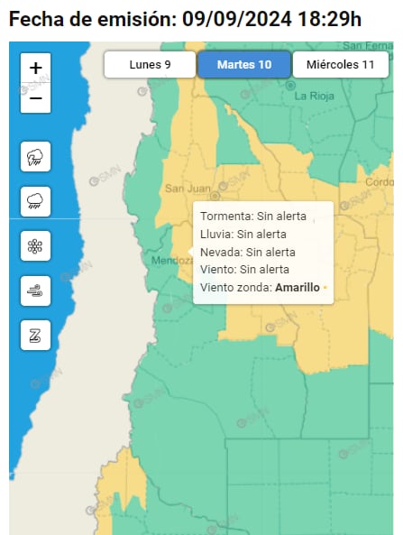 Además, anuncian precipitaciones aisladas hacia la noche con vientos algo fuertes del sector Sur - SMN