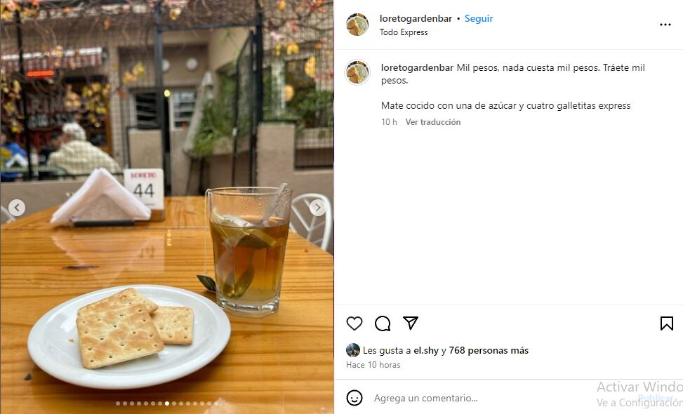 La insolita publicación sobre el nuevo desayuno que ofrece este bar. @loretogardenbar