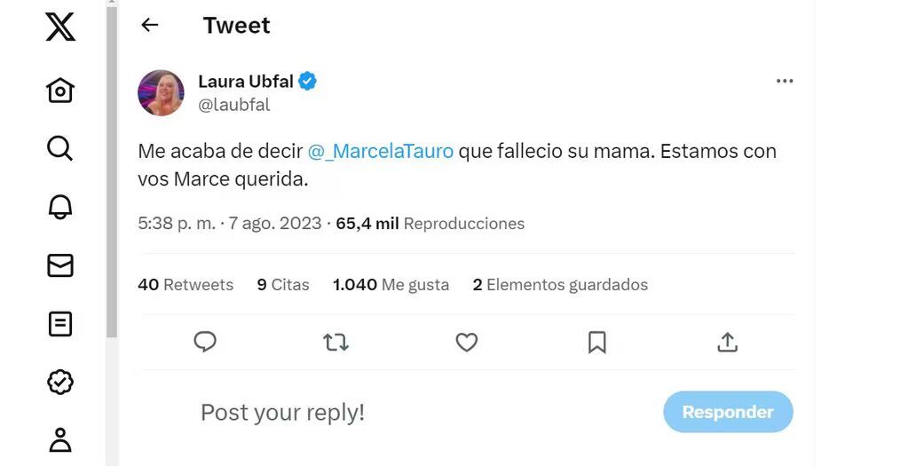 Murió la madre de Marcela Tauro.