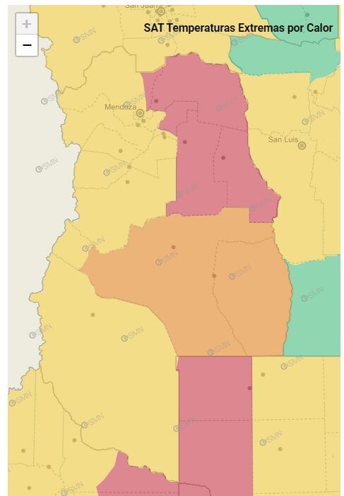 Alertas por calor extremo en Mendoza (SMN)