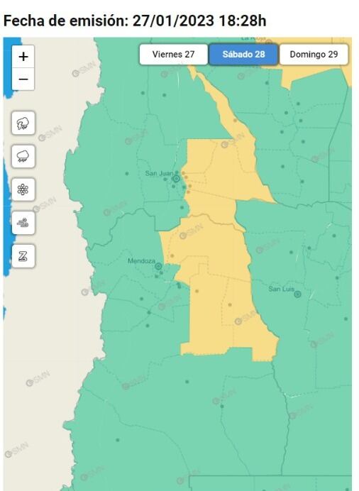 Alerta SMN sábado 28 de enero.