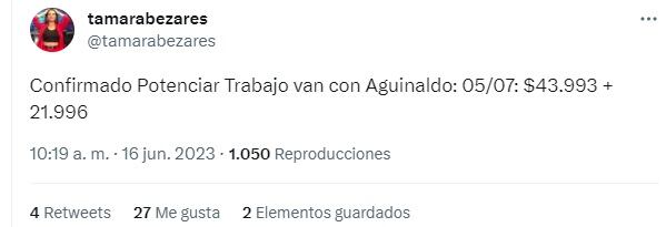 Potenciar Trabajo con aguinaldo en julio de 2023