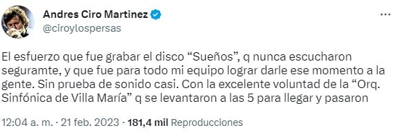 El descargo de Ciro en Twitter. Foto: captura de pantalla.