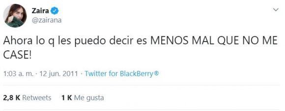 El famoso tweet de Zaira Nara el día que se dio a conocer su ruptura.