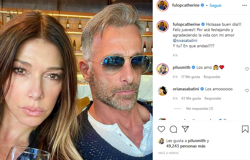 Catherine Fulop festejó la vida junto a su marido.