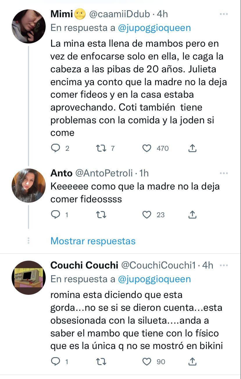 Romina hizo un comentario polémico sobre el cuerpo de Julieta.