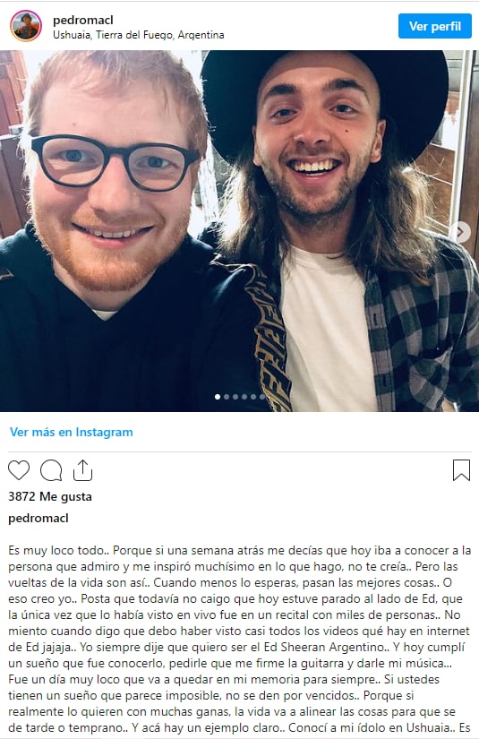 Ed Sheeran estuvo por Argentina en secreto allá por 2019