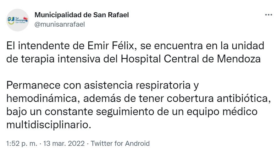 Twitter municipalidad de San Rafael