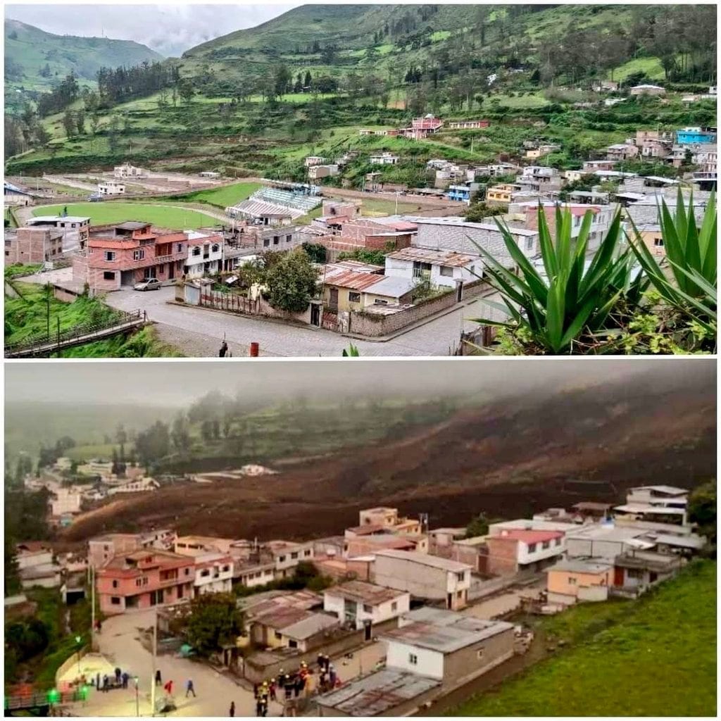 El antes y el después de Alausí. Foto: twitter. 