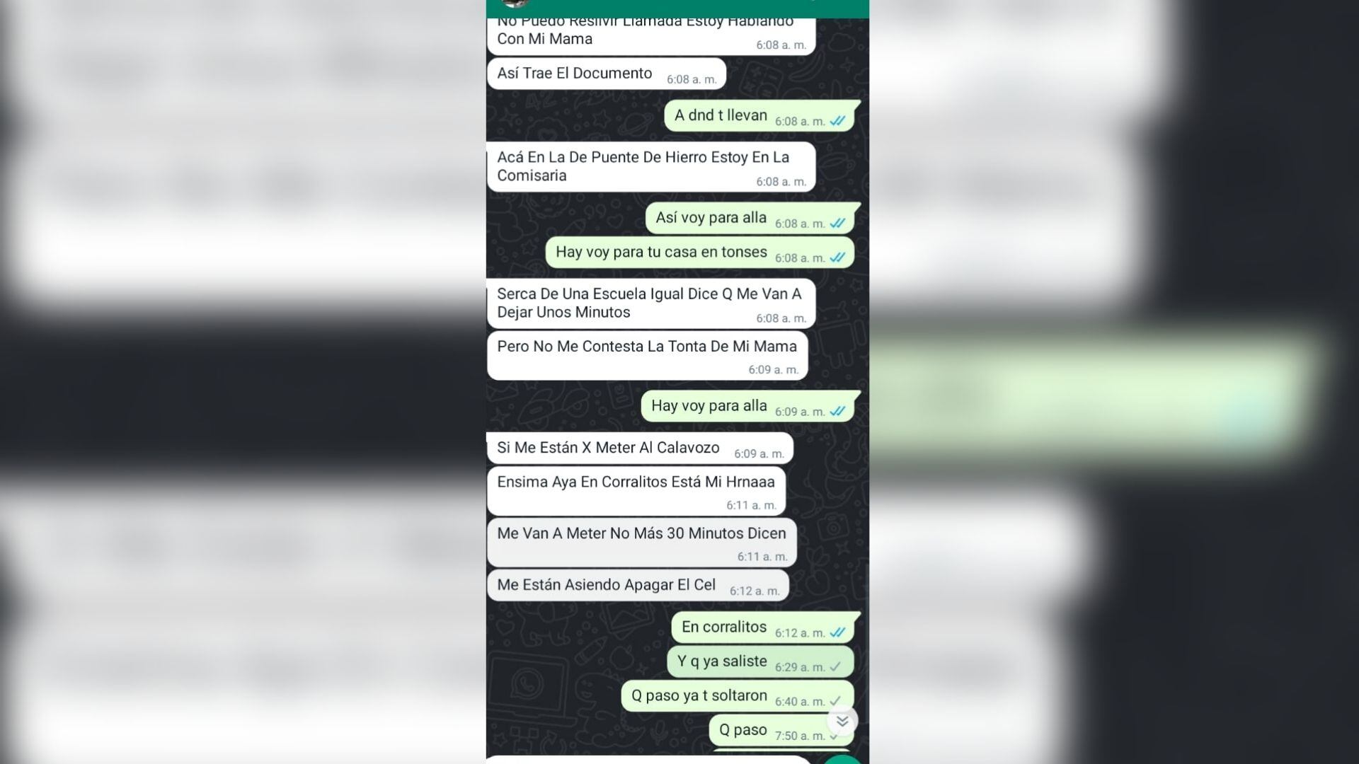 Los chats del joven venezolano con su jefe en la madrugada del jueves.