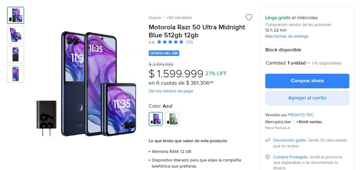 En nuestro país el mismo modelo de se encuentra en Mercado Libre a un precio de $1.599.999 argentinos.