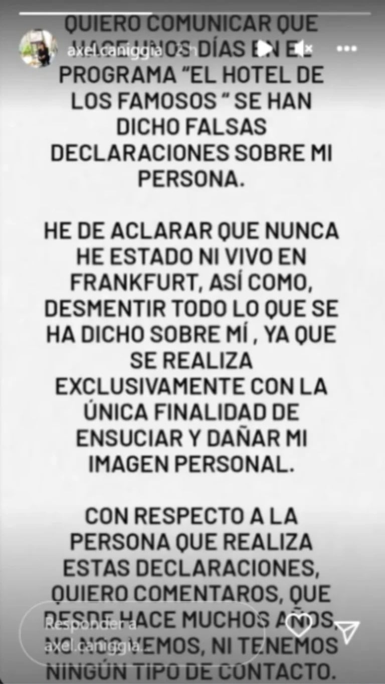 Habló por primera vez Axel Caniggia y apuntó duro contra su hermano, Alex Caniggia.