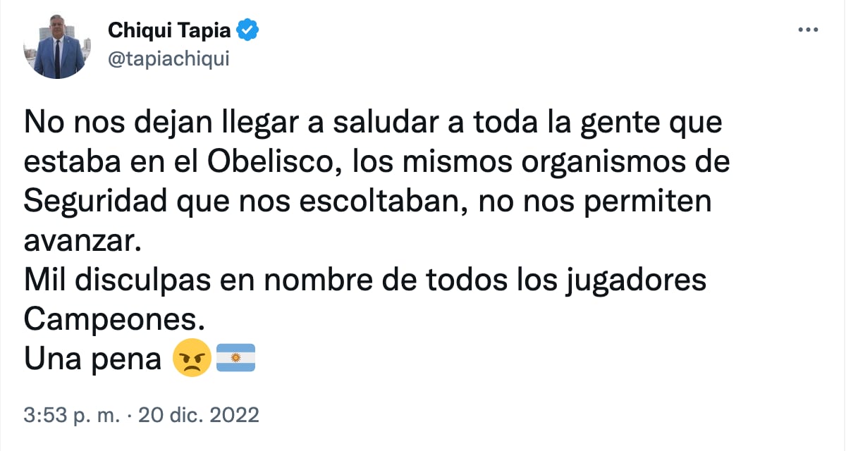 Chiqui Tapia fue una de las fuentes oficiales que confirmaron que se suspendía la caravana de la Selección por motivos de seguridad