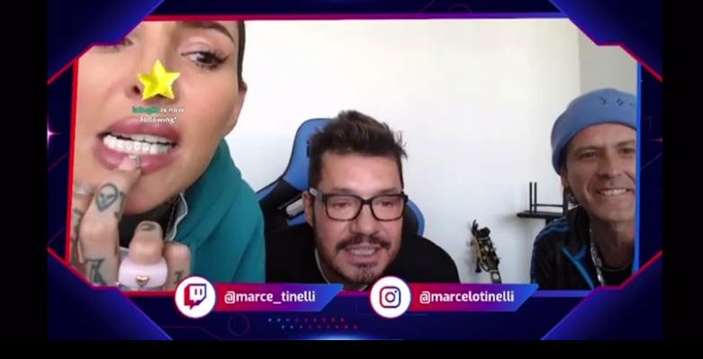 Cande Tinelli mostró sus nuevos brillos en la boca. Captura video. Twich.