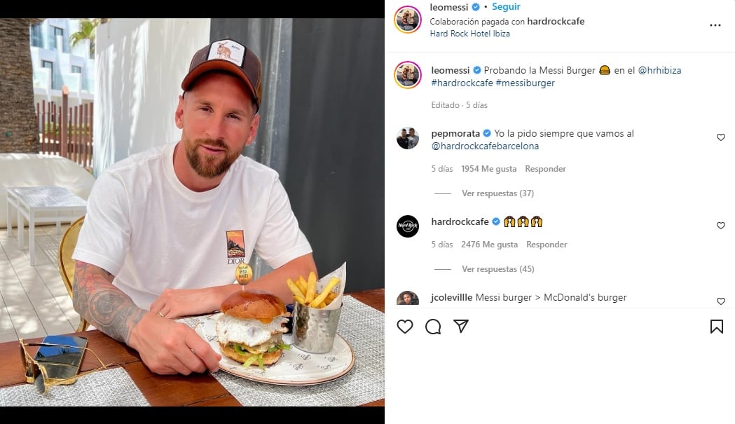 La publicación de Messi probando su hamburguesa