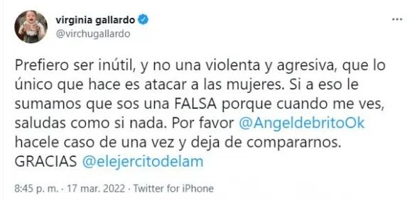 Yanina Latorre y Virginia Gallardo se cruzaron en las redes y se dijeron de todo