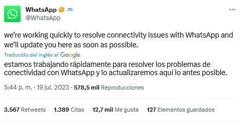 La red de mensajería dejó de funcionar por varios minutos este miércoles por la tarde.