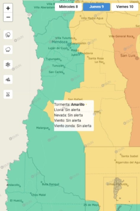 Jueves 9 de enero: alerta amarilla por tormentas.