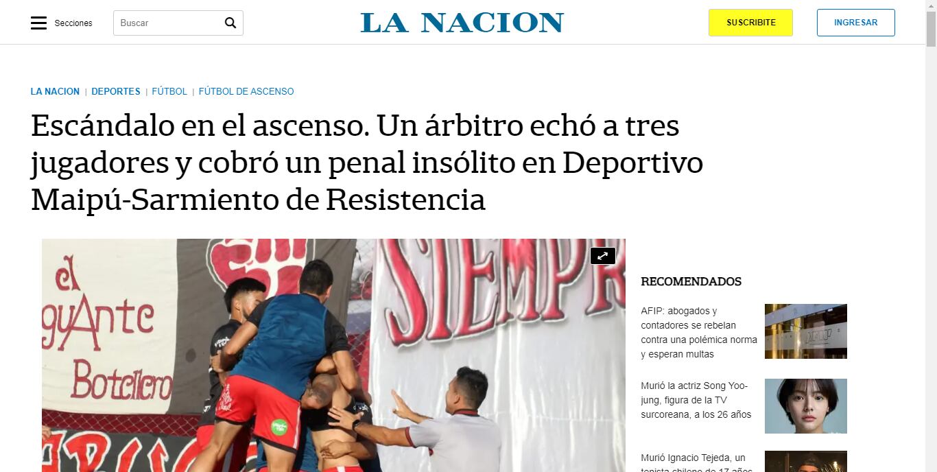 La Nación tituló el partido de "Escándalo".