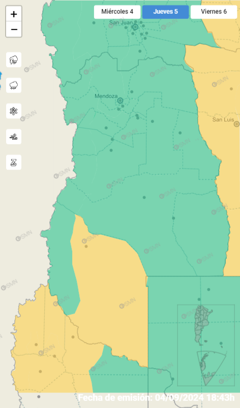 Hay alerta amarilla por viento zonda en la zona de Malargüe para este jueves.