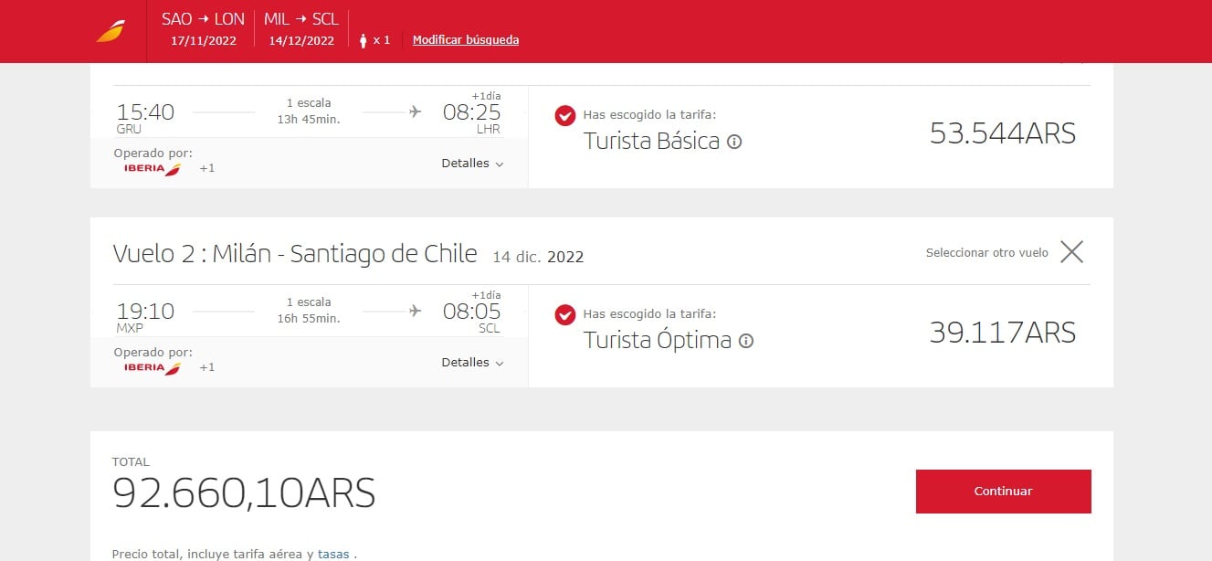 Oferta de vuelo Sao Paulo-Londres; Milan-Santiago en Iberia