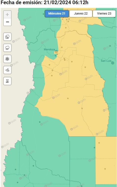 Alerta por tormentas en Mendoza (SMN)