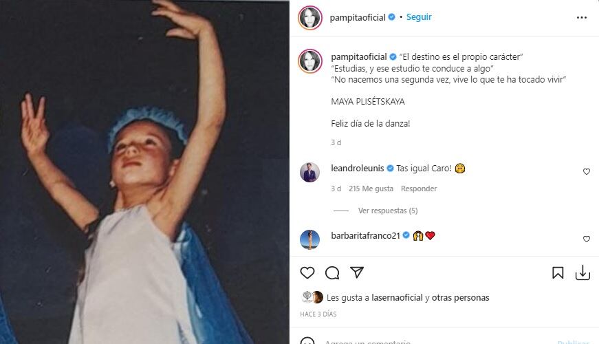 Pampita compartió tiernas postales de cuando era un niña que iba a ballet