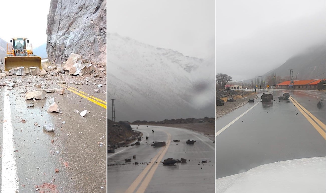 Derrumbe de piedras en la ruta 7por temporal en Alta Montaña. / Foto: Gentileza