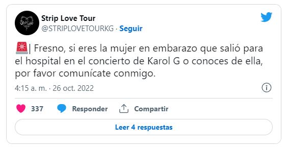 Desde la cuenta oficial del Tour se propusieron encontrar a la fan. Foto: Twitter/@STRIPLOVETOURKG