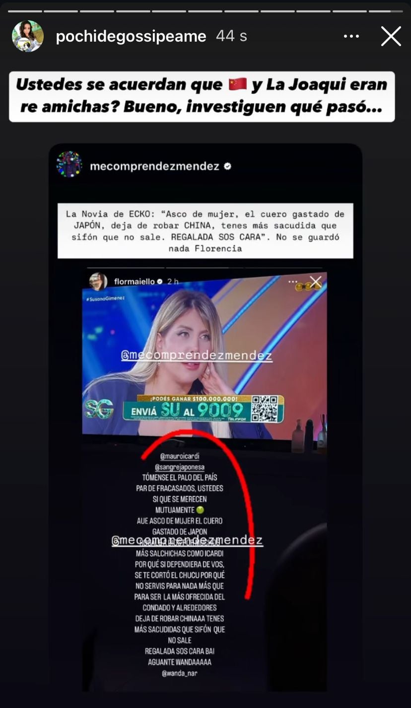 La novia de Ecko liquidó en redes a la China Suárez al estilo Wanda Nara.