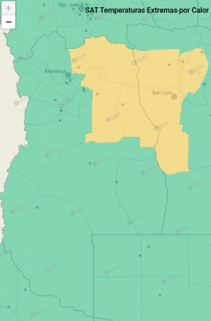 Alerta amarilla por calor en Mendoza (SMN)