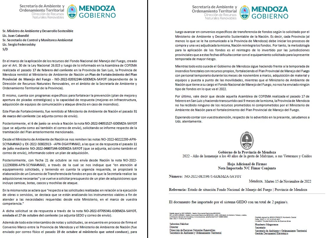 En medios de reclamo por la falta de asistencia de la Nación, Mendoza sumará 3 nuevas plantas para combatir incendios forestales. Foto: Secretaría de Ambiente de Mendoza.