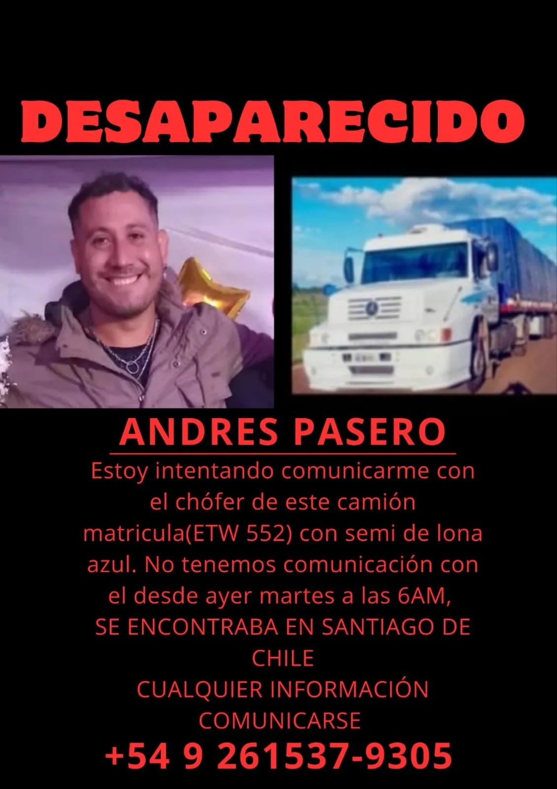 Desapareció un camionero mendocino en Chile