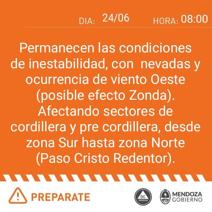 Alerta naranja de Defensa Civil.