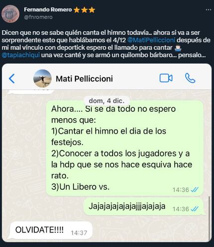 Fernando Romero, el autor de "Muchachos" recibió la invitación del Chiqui Tapia