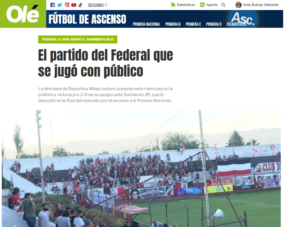 Olé apuntó a la cantidad de gente que había en la cancha.