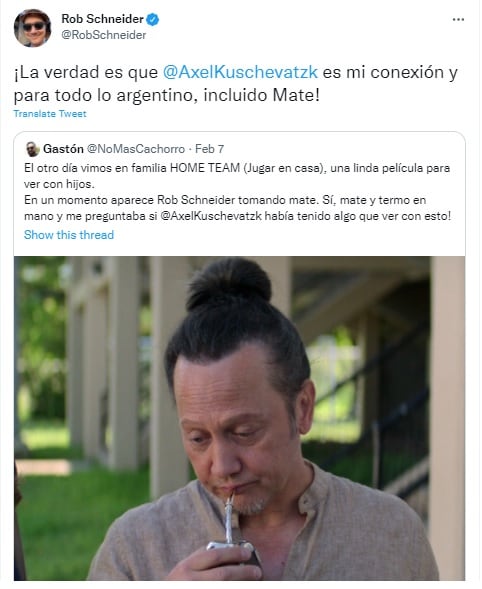 Rob Schneider reveló quién es el argentino que lo hizo fanático del mate