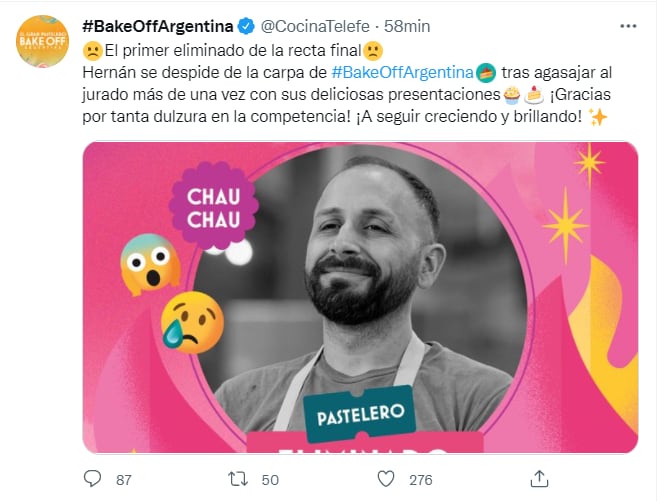 Hernán es el nuevo eliminado de Bake Off.