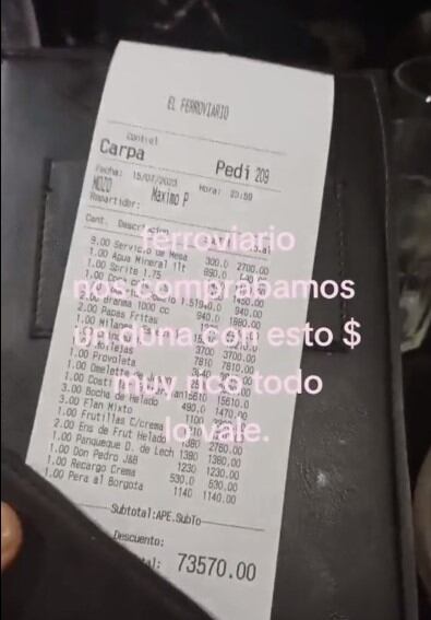 Gastaron más de 70 mil pesos en la cena. Foto: captura.