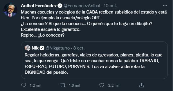 La amenaza de Aníbal Fernández a Nik. Luego la borró. / 