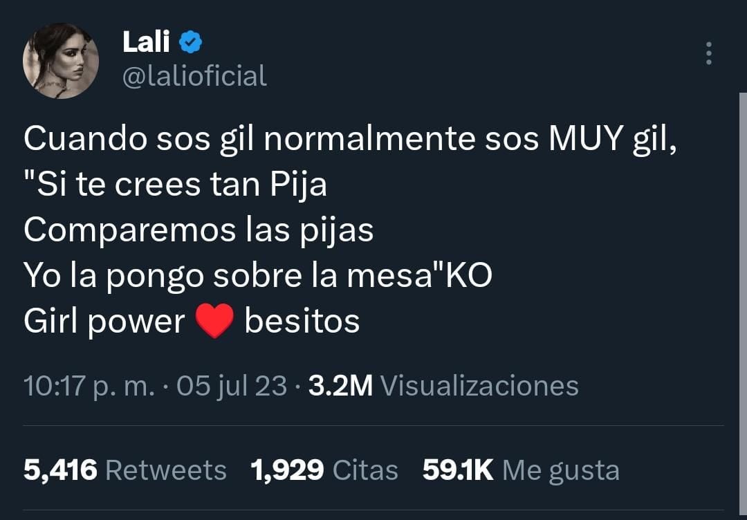 La respuesta de Lali.