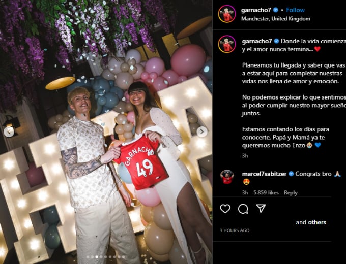 La pareja realizó una publicación en conjunto en la que se mostraron muy felices. Foto: Instagram Alejandro Garnacho y Eva García.